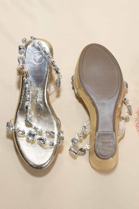 Sana K luxurious Footwear Silver Chunky Rocks Wedges 