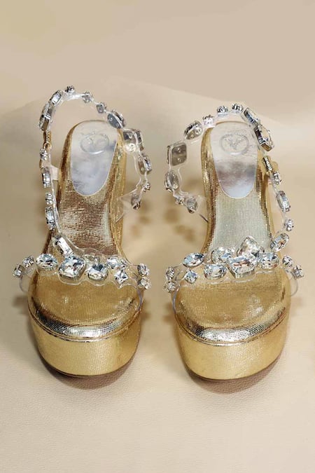 Sana K luxurious Footwear Silver Crystals Chunky Rocks Wedges at Aza Fashions Sana K luxurious Footwear_Silver Crystals Chunky Rocks Wedges _at_Aza_Fashions