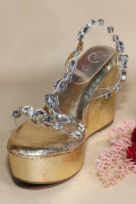 Sana K luxurious Footwear Silver Chunky Rocks Wedges 