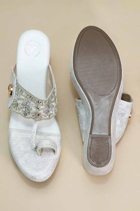 Sana K luxurious Footwear White Kolhapuri Wedges 