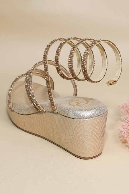 Shop Sana K luxurious Footwear Gold Glitter Baby Spring Wedges Online at Aza Fashions Shop_Sana K luxurious Footwear_Gold Glitter Baby Spring Wedges _Online_at_Aza_Fashions