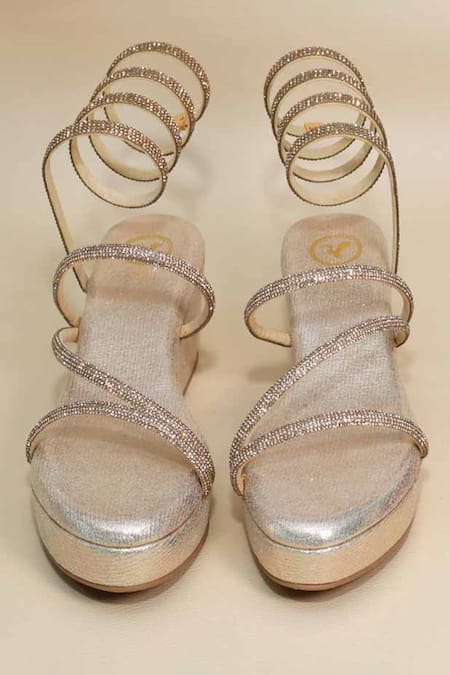 Sana K luxurious Footwear Gold Glitter Baby Spring Wedges at Aza Fashions Sana K luxurious Footwear_Gold Glitter Baby Spring Wedges _at_Aza_Fashions