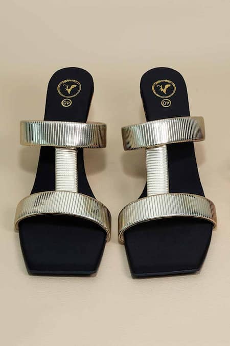 Sana K luxurious Footwear Black Foil Printing Hani Half Wedges at Aza Fashions Sana K luxurious Footwear_Black Foil Printing Hani Half Wedges _at_Aza_Fashions