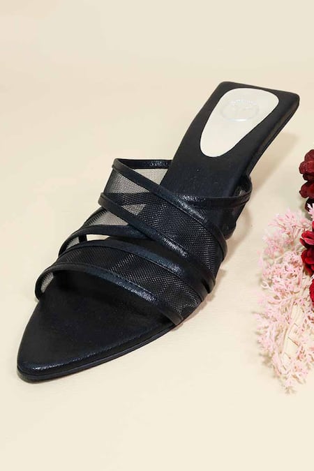 Sana K luxurious Footwear Black Net Kitten Heels 