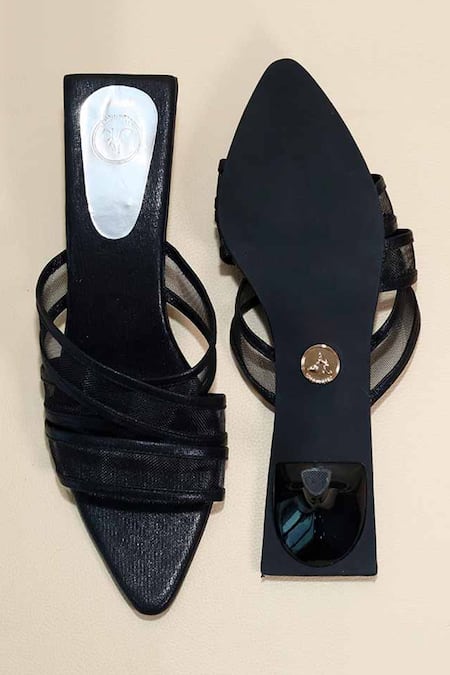 Sana K luxurious Footwear Black Net Kitten Heels 