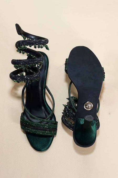 Sana K luxurious Footwear Green Jhallar Pencil Heels 