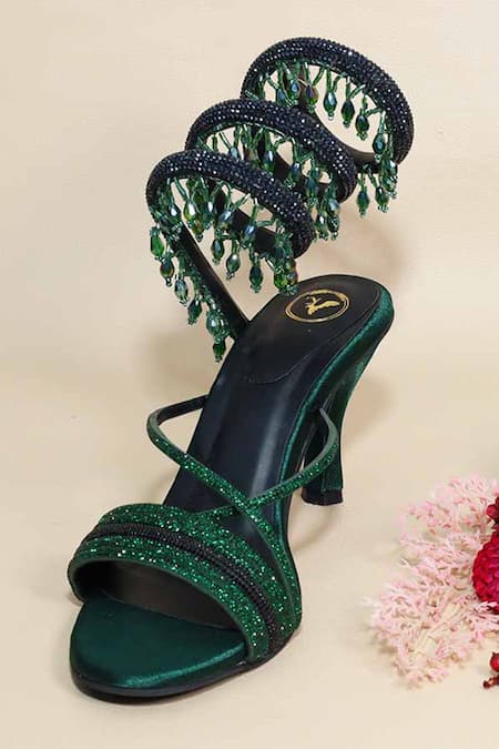 Sana K luxurious Footwear Green Jhallar Pencil Heels 
