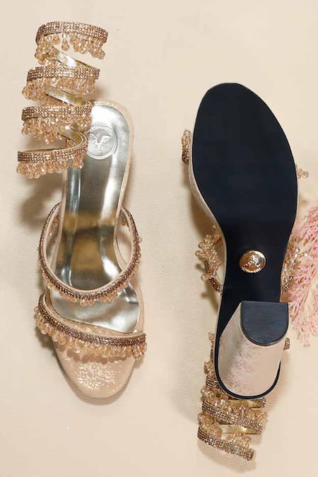 Sana K luxurious Footwear Glitz Gold Spring Leaved Elevation Heels 