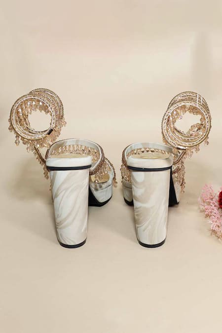 Sana K luxurious Footwear Beige Beads, Stones, Crystals Glitz Spring Elevations Heels Online at Aza Fashions Sana K luxurious Footwear_Beige Beads, Stones, Crystals Glitz Spring Elevations Heels _Online_at_Aza_Fashions