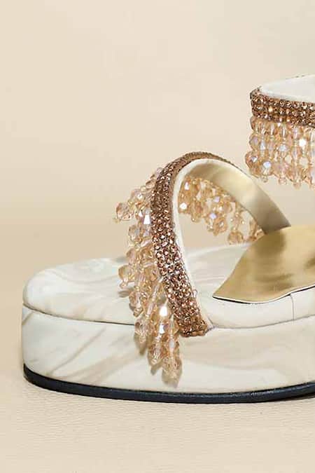 Buy Sana K luxurious Footwear Beige Beads, Stones, Crystals Glitz Spring Elevations Heels Online at Aza Fashions Buy_Sana K luxurious Footwear_Beige Beads, Stones, Crystals Glitz Spring Elevations Heels _Online_at_Aza_Fashions