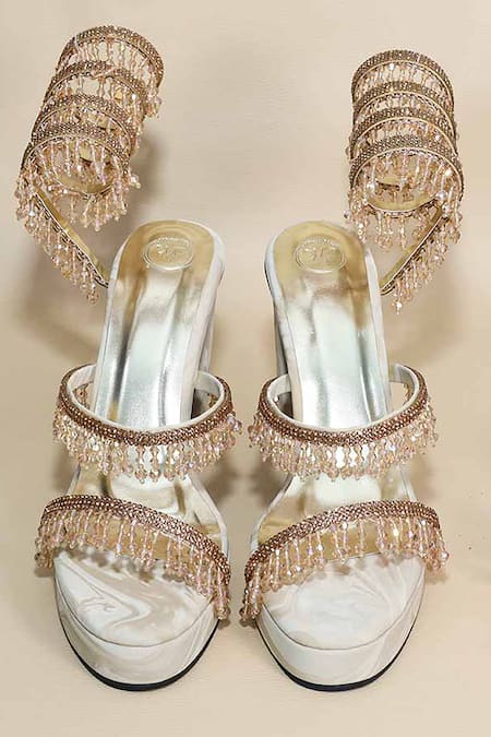 Sana K luxurious Footwear Beige Beads, Stones, Crystals Glitz Spring Elevations Heels at Aza Fashions Sana K luxurious Footwear_Beige Beads, Stones, Crystals Glitz Spring Elevations Heels _at_Aza_Fashions