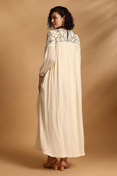 GOLDN Hand Embroidered Pleated Maxi Dress 