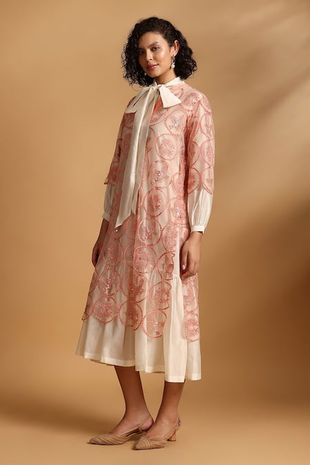 GOLDN Pink Chanderi Silk, Embroidery, Sequins, High Neck Work Overlay Dress Online at Aza Fashions GOLDN_Pink Chanderi Silk, Embroidery, Sequins, High Neck Work Overlay Dress _Online_at_Aza_Fashions