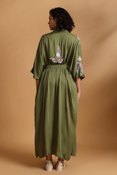 GOLDN Kimono Embroidered Dress With Belt 