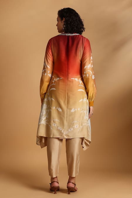 GOLDN Embroidered Ombre Chanderi Silk Kurta & Trouser Set 