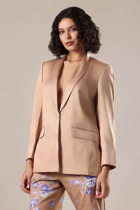 Shop GOLDN Beige Modal, Silk Printed Trouser Set Online at Aza Fashions Shop_GOLDN_Beige Modal, Silk Printed Trouser Set _Online_at_Aza_Fashions