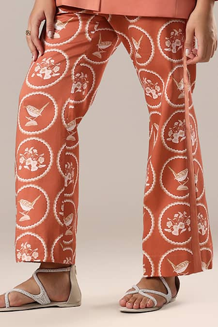 Buy GOLDN Orange Modal, Silk Printed Trouser And Blazer Set Online at Aza Fashions Buy_GOLDN_Orange Modal, Silk Printed Trouser And Blazer Set _Online_at_Aza_Fashions