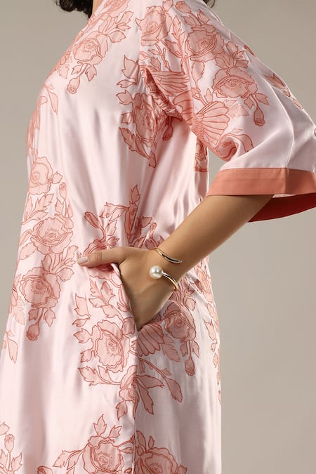 GOLDN_Pink Chanderi Silk Embroidery, Applique V-neck A-line Dress _Online_at_Aza_Fashions