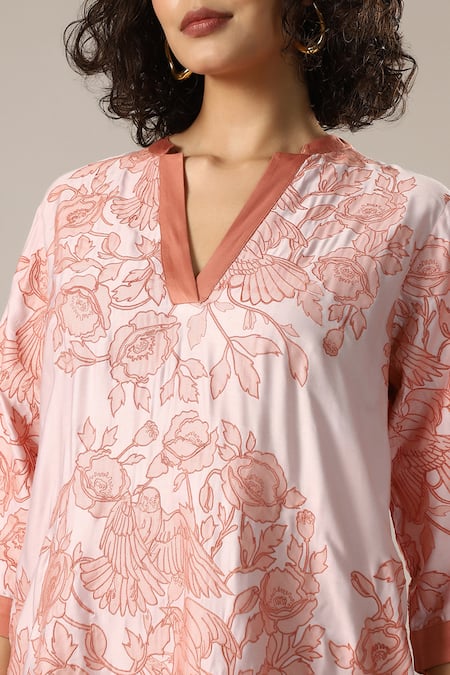 Buy_GOLDN_Pink Chanderi Silk Embroidery, Applique V-neck A-line Dress _Online_at_Aza_Fashions