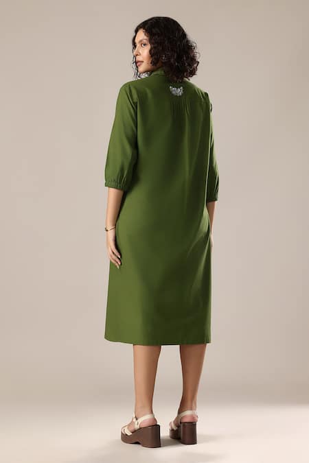 GOLDN Hand Embroidered Silk Chanderi Shirt Dress 