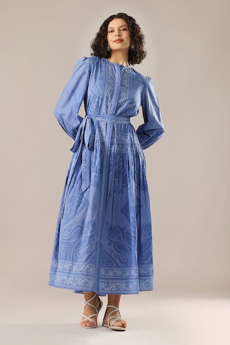 GOLDN Printed Silk Chanderi Shirt Dress With Belt 