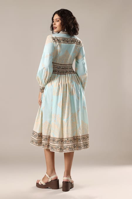 GOLDN Printed Silk Chanderi Dress With Belt 