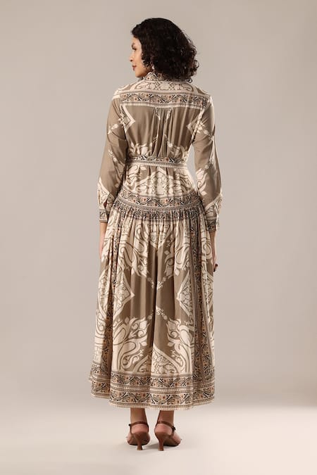 GOLDN Printed Silk Chanderi Dress With Belt 