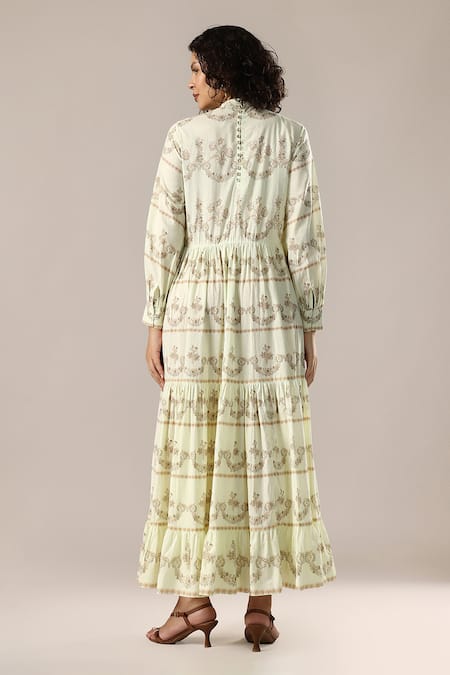 GOLDN Panelled Tiered Silk Chanderi Dress 
