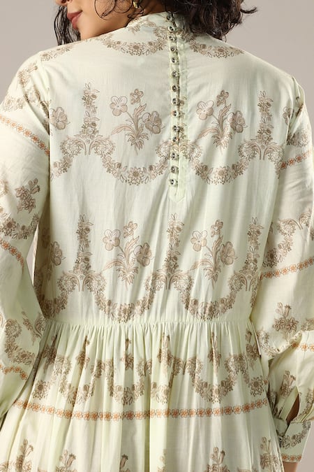 GOLDN_Yellow Chanderi Silk Mandarin Collar Panelled Tiered Dress _at_Aza_Fashions