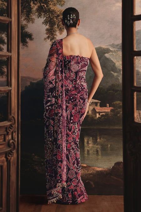 Payal & Zinal Printed Floral Embroidered Net Saree & Blouse Set 