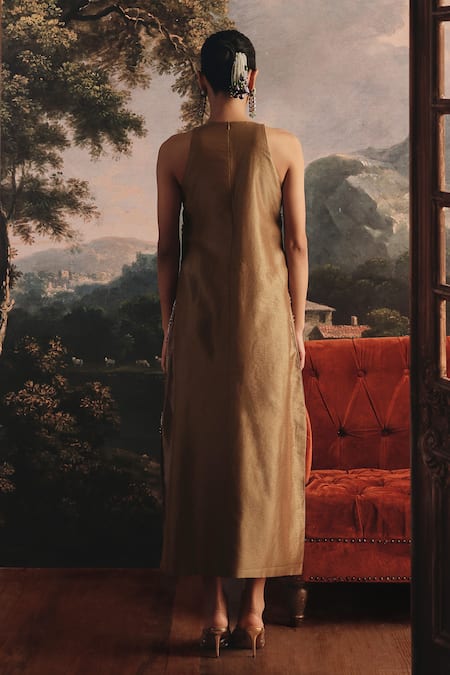 Payal & Zinal Embroidered Floral Patti Tissue Midi Dress with Coins 