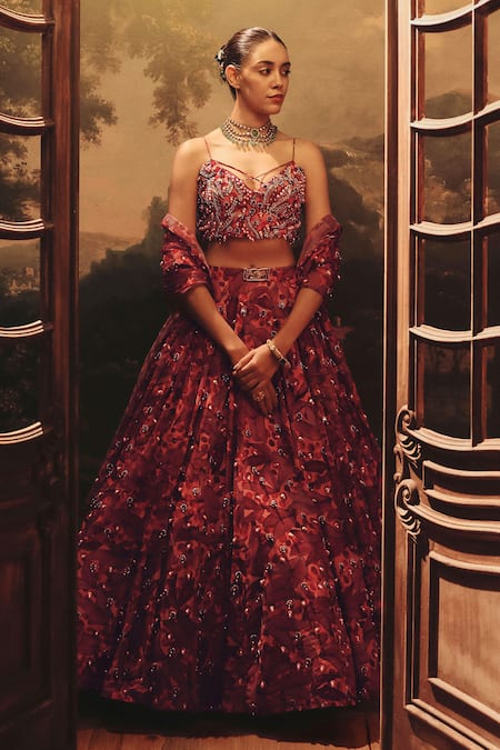 Payal & Zinal_Pink Georgette Sequins, Beads, Embroidered Lehenga Set With Blouse And Dupatta _Online_at_Aza_Fashions