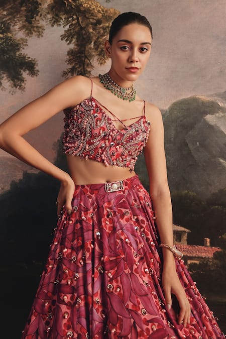 Buy_Payal & Zinal_Pink Georgette Sequins, Beads, Embroidered Lehenga Set With Blouse And Dupatta _Online_at_Aza_Fashions