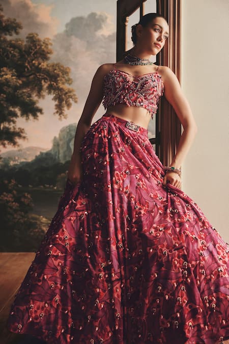 Buy_Payal & Zinal_Pink Georgette Sequins, Beads, Embroidered Lehenga Set With Blouse And Dupatta 