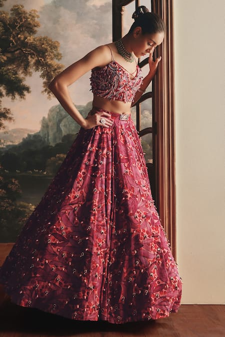Shop_Payal & Zinal_Pink Georgette Sequins, Beads, Embroidered Lehenga Set With Blouse And Dupatta 