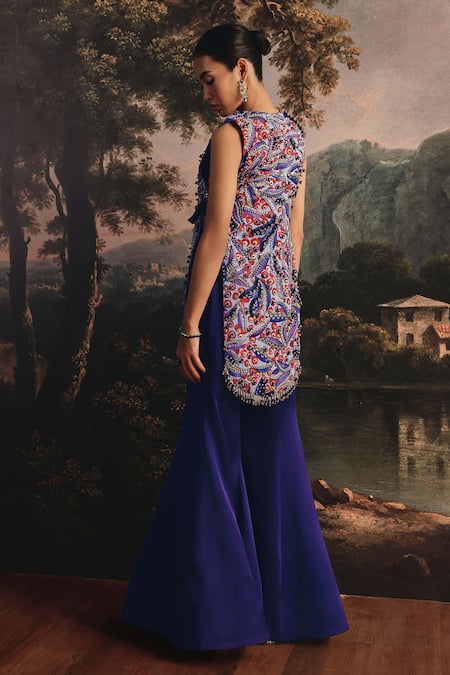 Payal & Zinal Embroidered Printed Gaji Silk Jacket with Bustier Set 