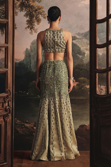 Payal & Zinal Embellished Halter Gaji Blouse & Skirt Set 