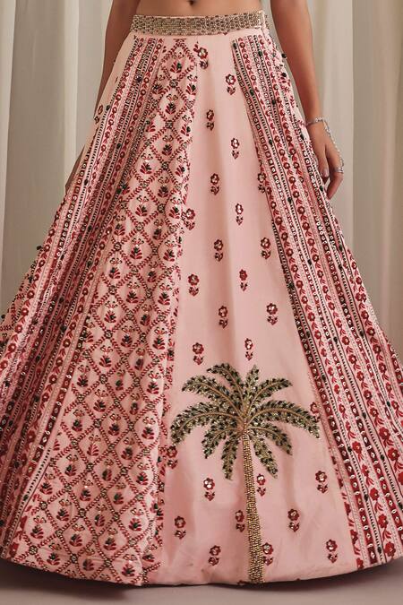 Buy_Payal & Zinal_Pink Net Beads, Zari V-neck Printed Freezy Twill Blouse And Lehenga Set 