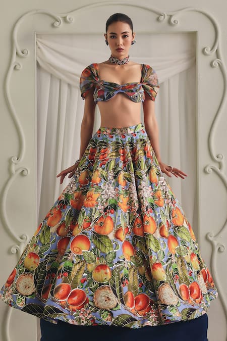 Payal & Zinal Fusion Printed Gaji Silk Blouse & Lehenga Set 