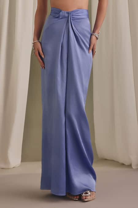 Shop_Payal & Zinal_Green Silk Satin Hand-embroidered Bustier And Draped Skirt Set Mulberry _Online_at_Aza_Fashions