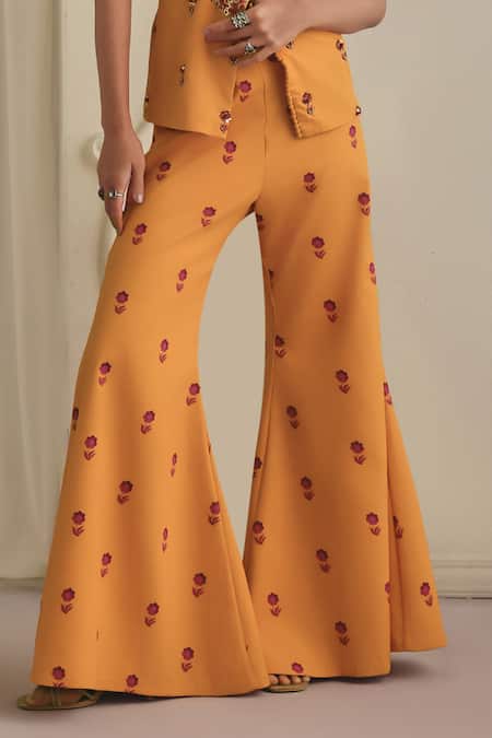 Shop_Payal & Zinal_Yellow Twill Sequins, Beads Sweetheart Frezzy Bustier Set With Jacket And Pant _Online_at_Aza_Fashions