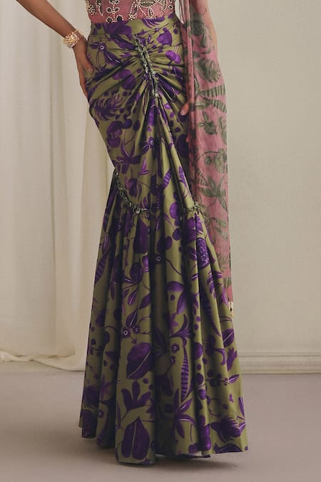 Buy_Payal & Zinal_Pink Net Beads, Stones Sweetheart Beaded Embroidered Printed Corset And Skirt Set _Online_at_Aza_Fashions