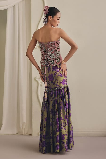 Payal & Zinal Beaded Embroidered Printed Net Corset & Skirt Set 