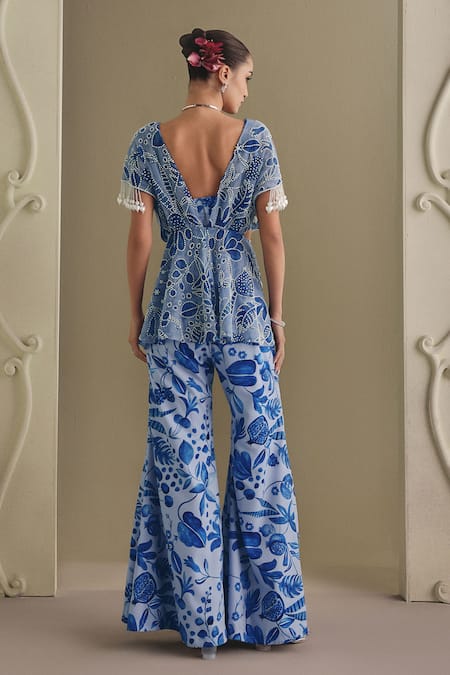 Payal & Zinal Pearl-Embellished Printed Net Freezy Twill Bustier Set 