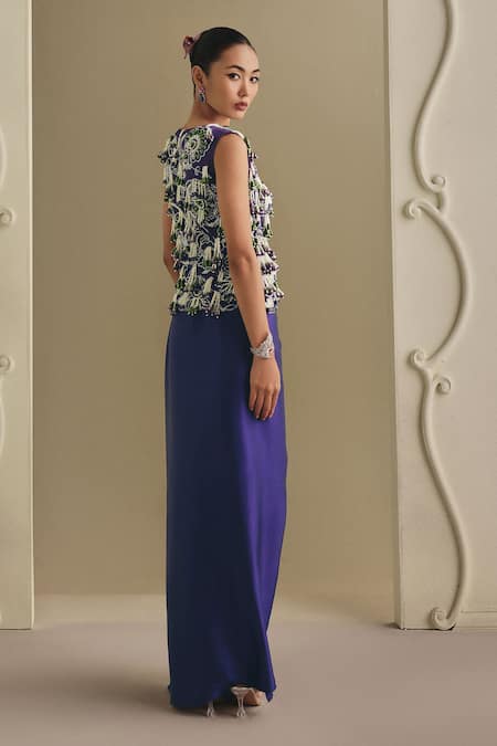 Payal & Zinal Beaded Gaji Silk Mulberry Satin Jacket & Skirt Set 