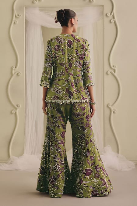 Payal & Zinal Embellished Frezzy Twill Jacket & Palazzo Set 