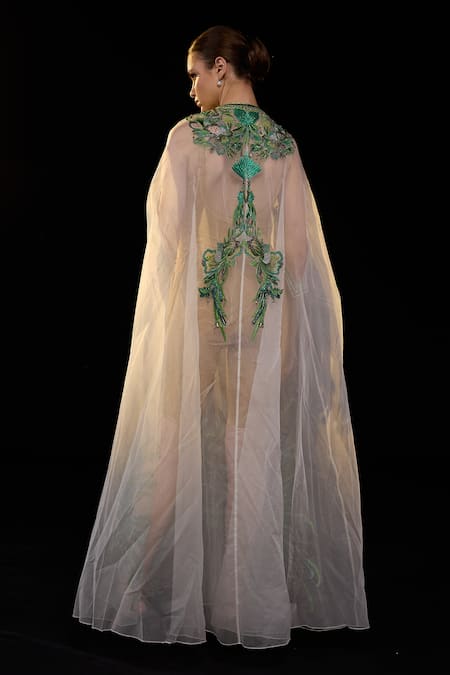 Samant Chauhan Embroidered Sheer Cape With Gown 