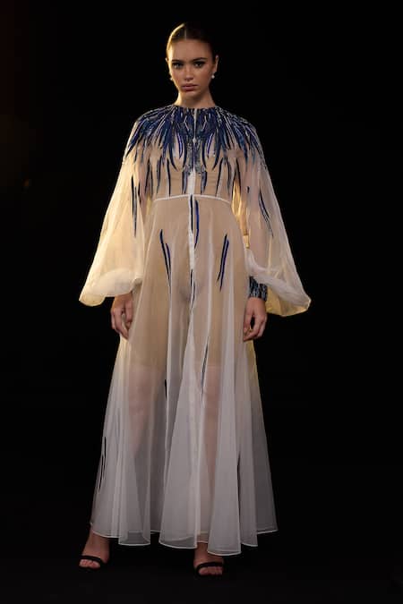 Samant Chauhan Beaded Flame Embroidered Gown 