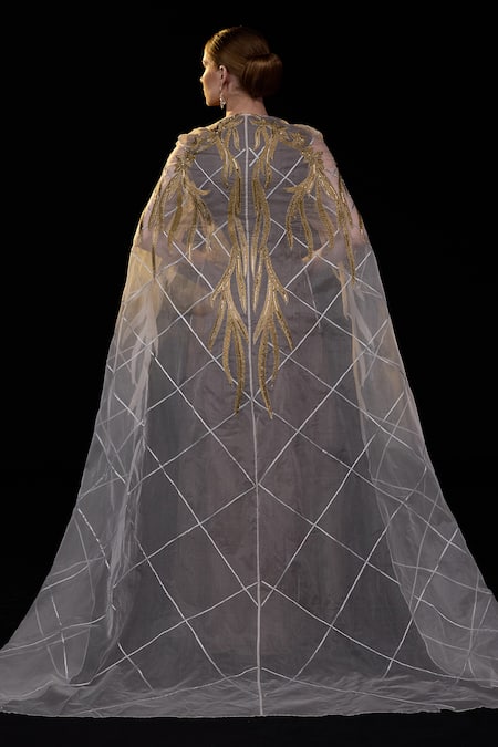 Samant Chauhan Embroidered Gown With Cape 