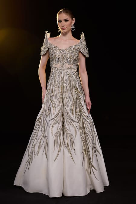 Samant Chauhan Metallic Floral Embroidered Gown 